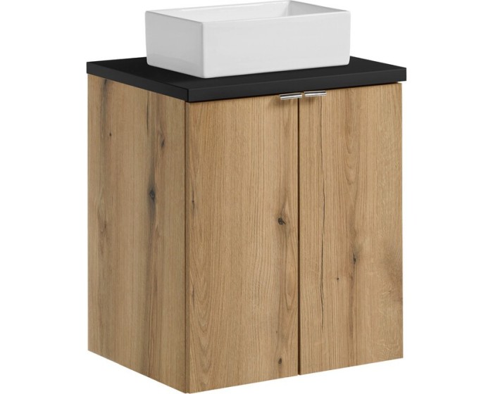 Závěsná skříňka Nova Oak Gaja II s deskou a umyvadlem 50 cm dub coast evoke/černá