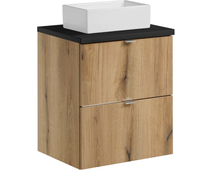 Závěsná skříňka Nova Oak Gaja I s deskou a umyvadlem 50 cm dub coast evoke/černá