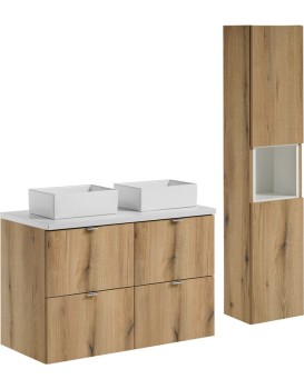 Koupelnová sestava Nova Oak s deskou a skříňkami 100 cm dub evoke/bílá
