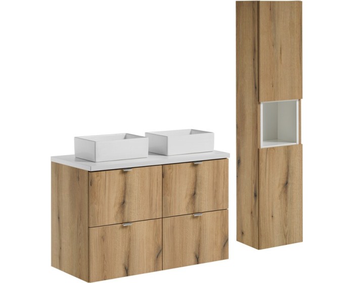Koupelnová sestava Nova Oak s deskou a skříňkami 100 cm dub evoke/bílá