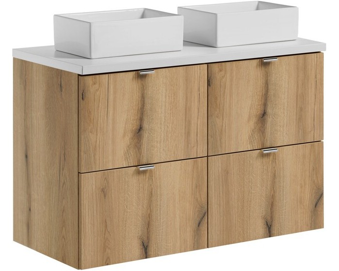 Závěsná skříňka Nova Oak Gaja s deskou a umyvadly 100 cm dub evoke/bílá