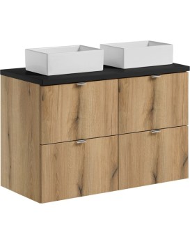 Závěsná skříňka Nova Oak Gaja s deskou a umyvadly 100 cm dub evoke/černá