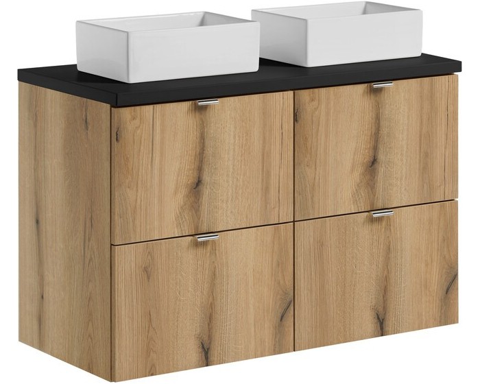 Závěsná skříňka Nova Oak Gaja s deskou a umyvadly 100 cm dub evoke/černá