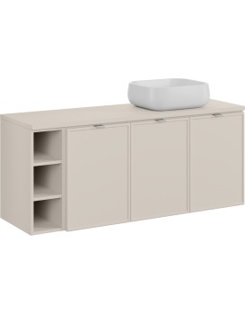 Závěsná skříňka Bella Cashmere Nika s deskou a umyvadlem 140 cm kašmírová