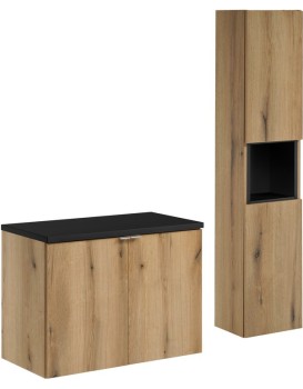Koupelnová sestava Nova Oak II s deskou a skříňkami 80 cm dub evoke/černá
