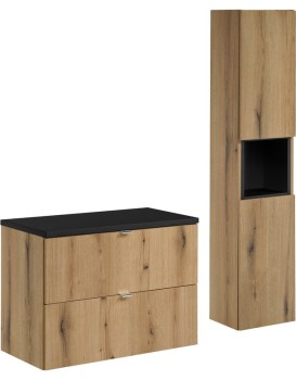 Koupelnová sestava Nova Oak I s deskou a skříňkami 80 cm dub evoke/černá