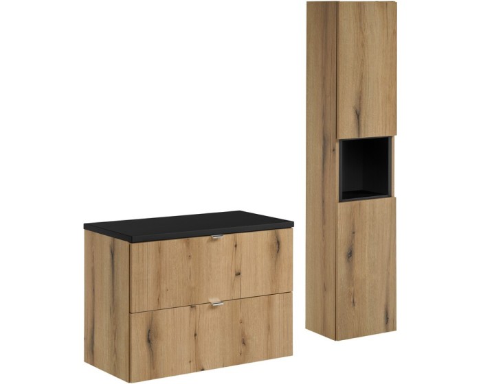 Koupelnová sestava Nova Oak I s deskou a skříňkami 80 cm dub evoke/černá