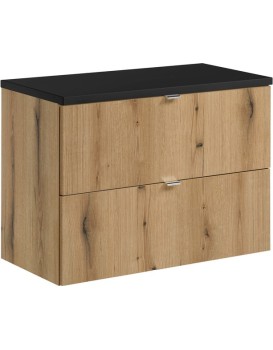 Závěsná skříňka pod umyvadlo Nova Oak I s deskou 80 cm černá/dub coast evoke
