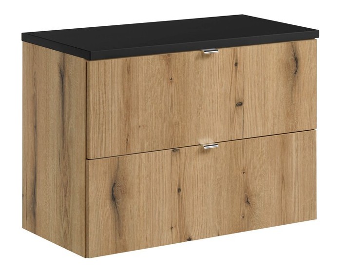Závěsná skříňka pod umyvadlo Nova Oak I s deskou 80 cm černá/dub coast evoke