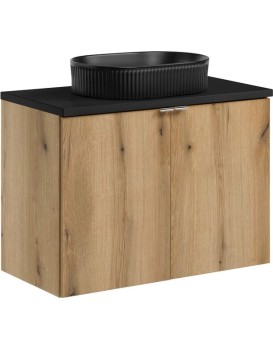 Závěsná skříňka Nova Oak Beyond s deskou a umyvadlem 80 cm dub coast evoke/černá