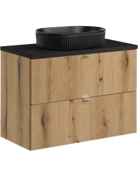 Závěsná skříňka Nova Oak s deskou a umyvadlem 80 cm dub coast evoke/černá