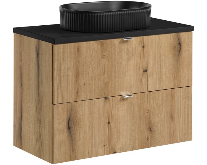 Závěsná skříňka Nova Oak s deskou a umyvadlem 80 cm dub coast evoke/černá
