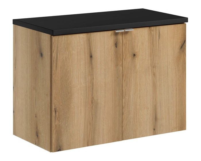 Závěsná skříňka pod umyvadlo Nova Oak II s deskou 80 cm černá/dub coast evoke
