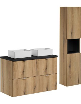 Koupelnová sestava Nova Oak Gaja se skříňkami a umyvadlem 100 cm dub evoke/černá