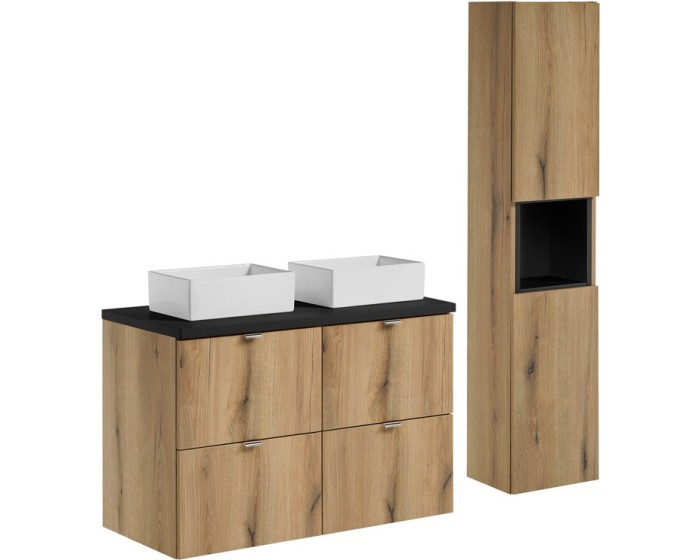 Koupelnová sestava Nova Oak Gaja se skříňkami a umyvadlem 100 cm dub evoke/černá