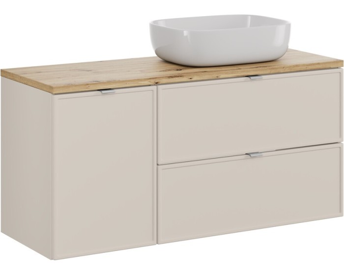 Závěsná skříňka Bella Cashmere s deskou a umyvadlem 120 cm kašmír/dub Artisan