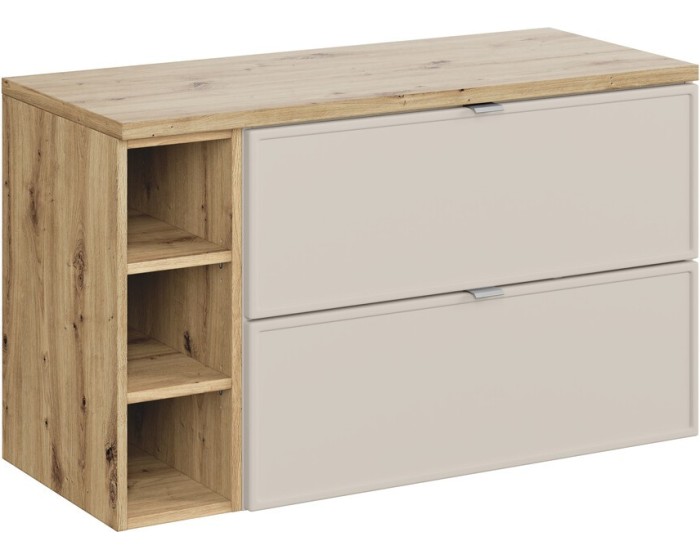 Závěsná skříňka Bella Cashmere s deskou 100 cm kašmírová/dub artisan