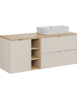 Závěsná skříňka Bella Cashmere Trust s deskou a umyvadlem 140 cm kašmírová/dub artisan