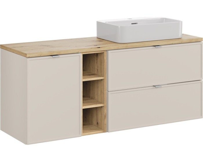 Závěsná skříňka Bella Cashmere Trust s deskou a umyvadlem 140 cm kašmírová/dub artisan