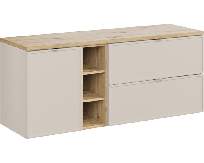 Závěsná skříňka Bella Cashmere s deskou 140 cm kašmír/dub artisan
