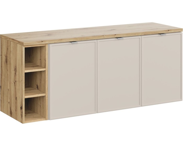 Závěsná skříňka Bella Cashmere s deskou 140 cm kašmírová/dub artisan