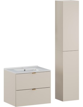 Koupelnová sestava Dalia Cashmere Lava se zápustným umyvadlem a skříňkami 60 cm kašmírová/dub wotan