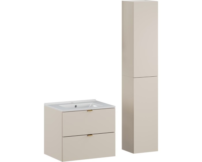 Koupelnová sestava Dalia Cashmere Lava se zápustným umyvadlem a skříňkami 60 cm kašmírová/dub wotan