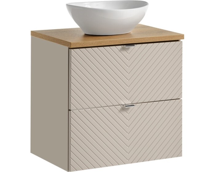 Závěsná skříňka Viva Cashmere Lola s deskou a umyvadlem 60 cm kašmír/dub evoke