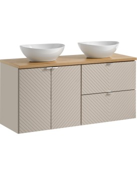 Závěsná skříňka Viva Cashmere Lola s deskou a umyvadly 120 cm kašmírová/dub evoke