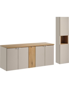 Koupelnová sestava Viva Cashmere s deskou a skříňkami 140 cm kašmír/dub coast evoke
