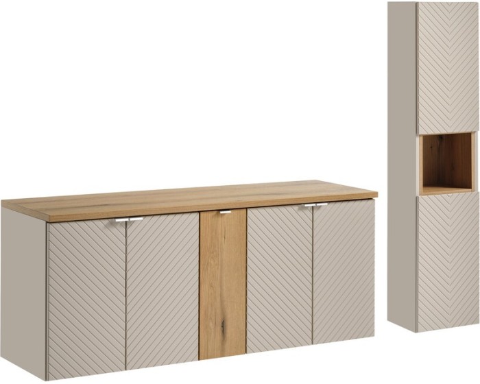 Koupelnová sestava Viva Cashmere s deskou a skříňkami 140 cm kašmír/dub coast evoke