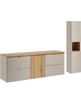 Koupelnová sestava Viva Cashmere s deskou a skříňkami 160 cm kašmírová/dub coast evoke