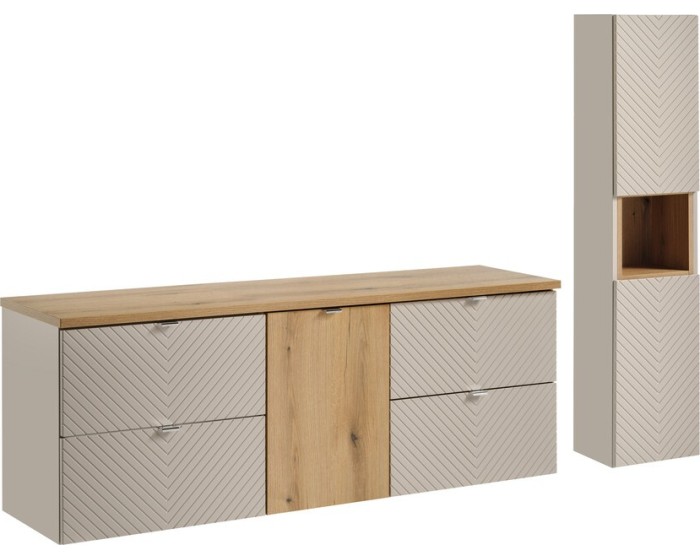 Koupelnová sestava Viva Cashmere s deskou a skříňkami 160 cm kašmírová/dub coast evoke