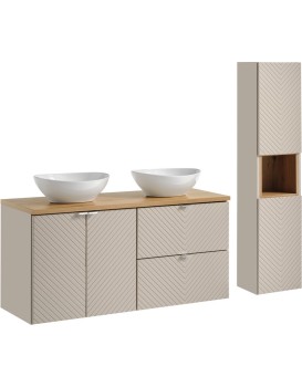 Koupelnová sestava Viva Cashmere s deskou, umyvadly a skříňkami 120 cm kašmírová/dub evoke