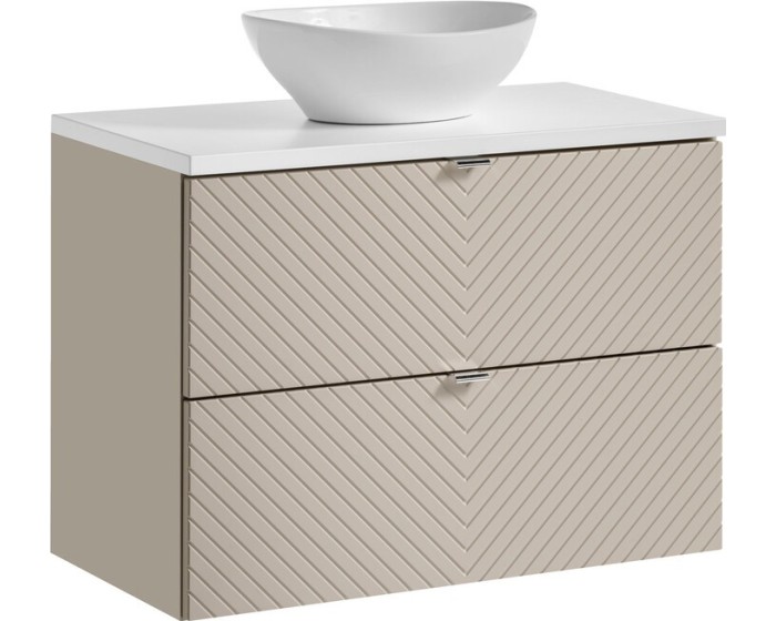 Závěsná skříňka Viva Cashmere s deskou a umyvadlem 80 cm kašmír/bílá