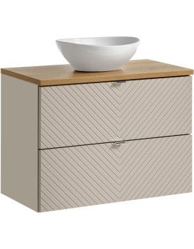 Závěsná skříňka Viva Cashmere s deskou a umyvadlem 80 cm kašmír/dub evoke