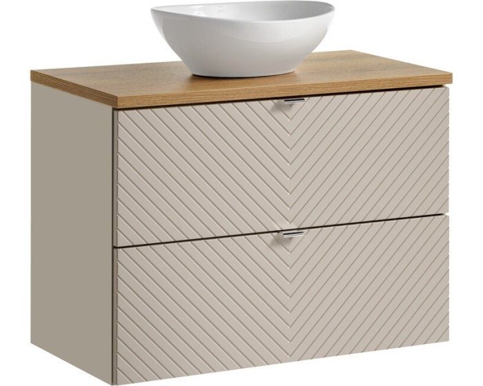 Závěsná skříňka Viva Cashmere s deskou a umyvadlem 80 cm kašmír/dub evoke