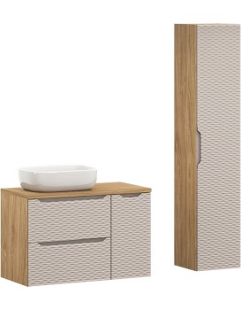 Koupelnová sestava Ocean 90 cm s umyvadlem a skříňkami béžová/dub olejovaný