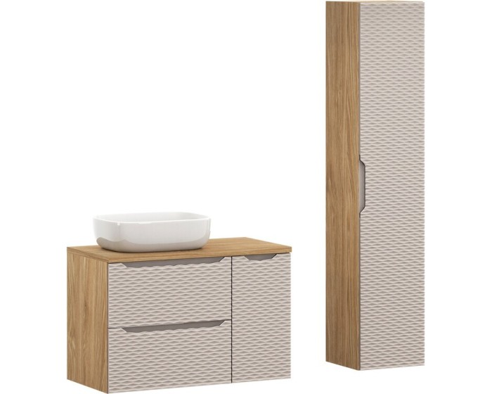 Koupelnová sestava Ocean 90 cm s umyvadlem a skříňkami béžová/dub olejovaný