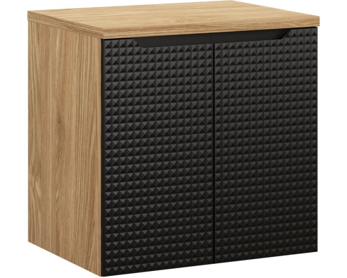Závěsná skříňka pod umyvadlo Luxor Black II s deskou 60 cm černá/dub olejovaný