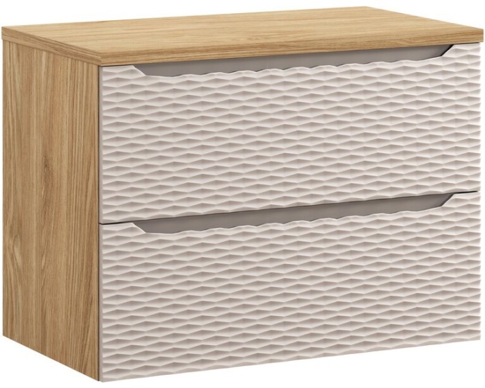 Závěsná umyvadlová skříňka Ocean s deskou 80 cm béžová/dub olejovaný