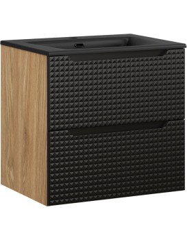 Závěsná skříňka Luxor Black Sky I se zápustným umyvadlem 60 cm černá/dub olejovaný