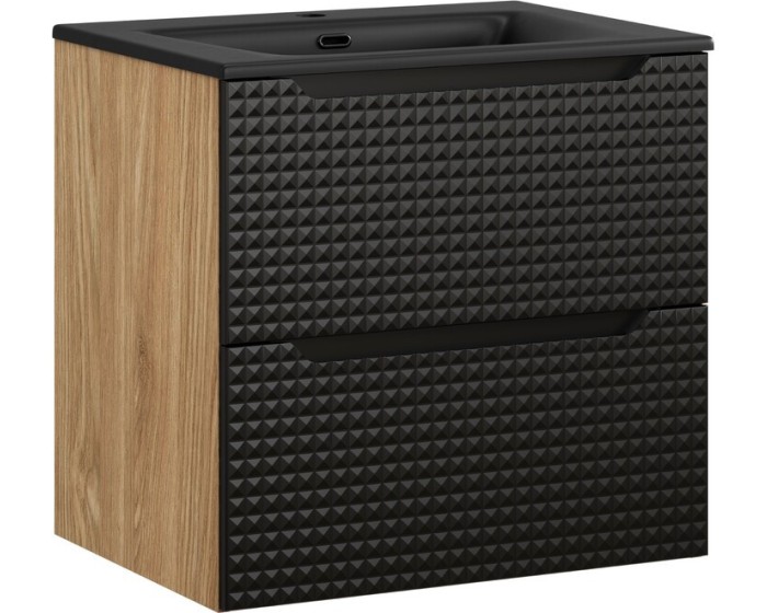 Závěsná skříňka Luxor Black Sky I se zápustným umyvadlem 60 cm černá/dub olejovaný