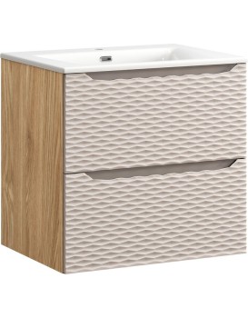Závěsná skříňka Ocean Sky I se zápustným umyvadlem 60 cm béžová/dub olejovaný