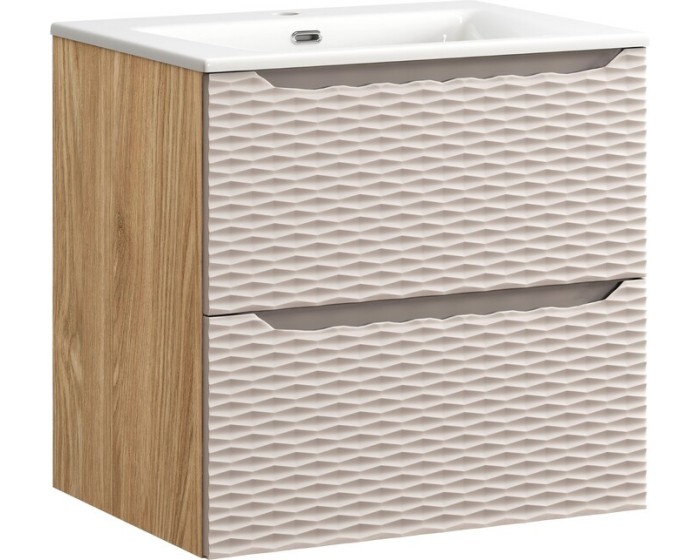 Závěsná skříňka Ocean Sky I se zápustným umyvadlem 60 cm béžová/dub olejovaný
