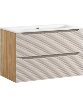 Závěsná skříňka Ocean I se zápustným umyvadlem 90 cm béžová/dub olejovaný