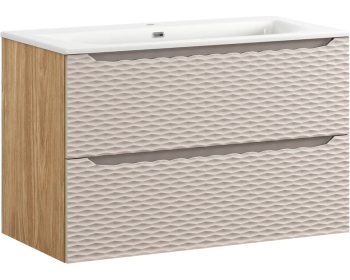 Závěsná skříňka Ocean I se zápustným umyvadlem 90 cm béžová/dub olejovaný