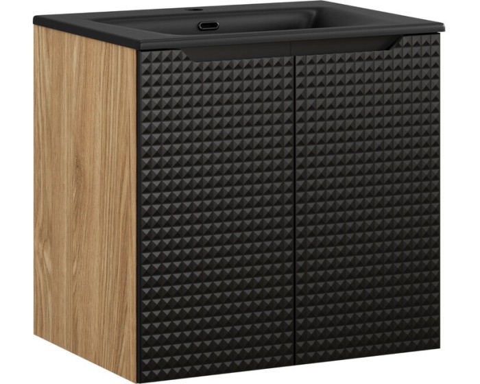 Závěsná skříňka Luxor Black Sky II se zápustným umyvadlem 60 cm černá/dub olejovaný
