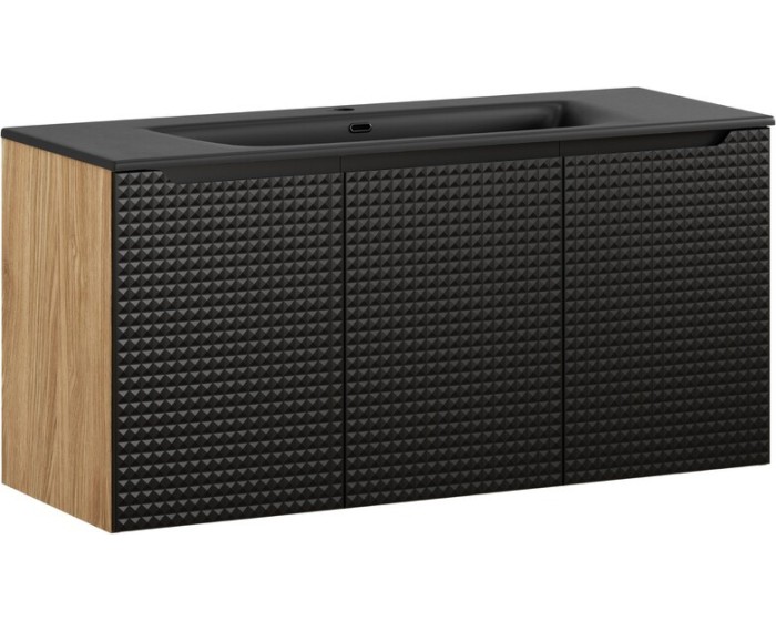 Závěsná skříňka Luxor Black Sky se zápustným umyvadlem 120 cm dub olejovaný/černá