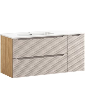 Závěsná skříňka Ocean Go2 se zápustným umyvadlem 120 cm béžová/dub olejovaný